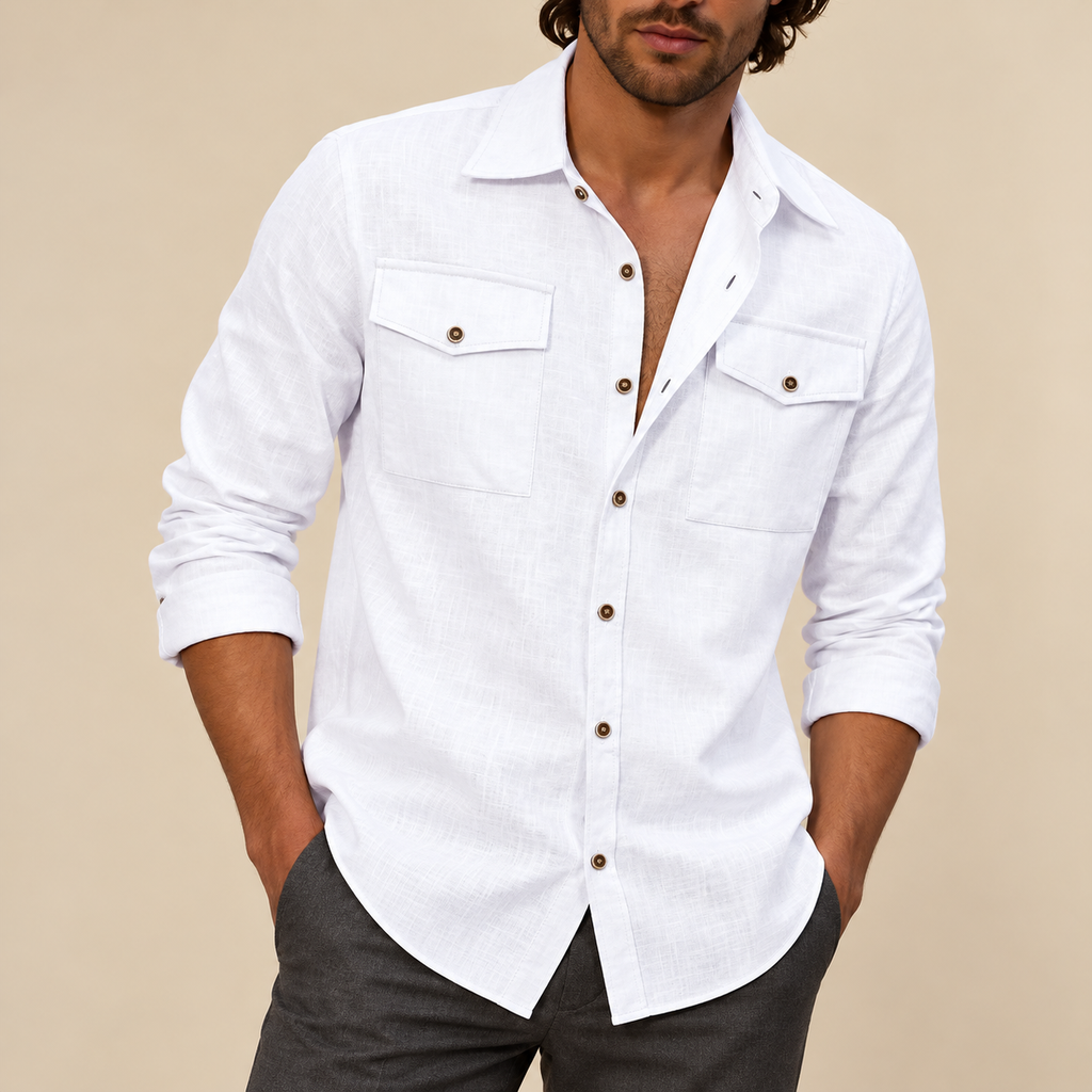 Linen Blend Utility Shirt — model view