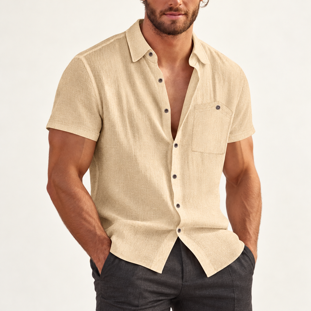 Linen Blend Short Sleeve Shirt — model view