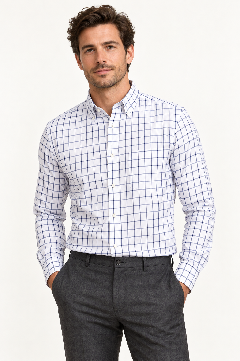 Cotton Check and Stripe Shirt — model view