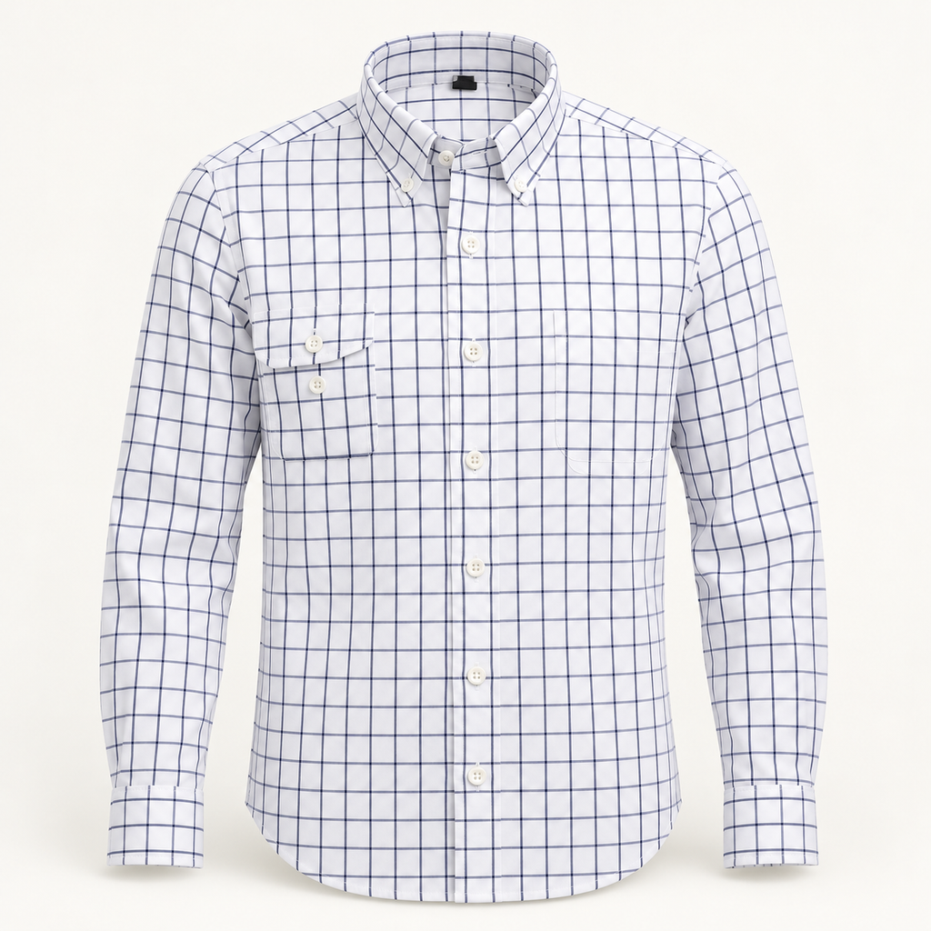 Cotton Check and Stripe Shirt — studio view