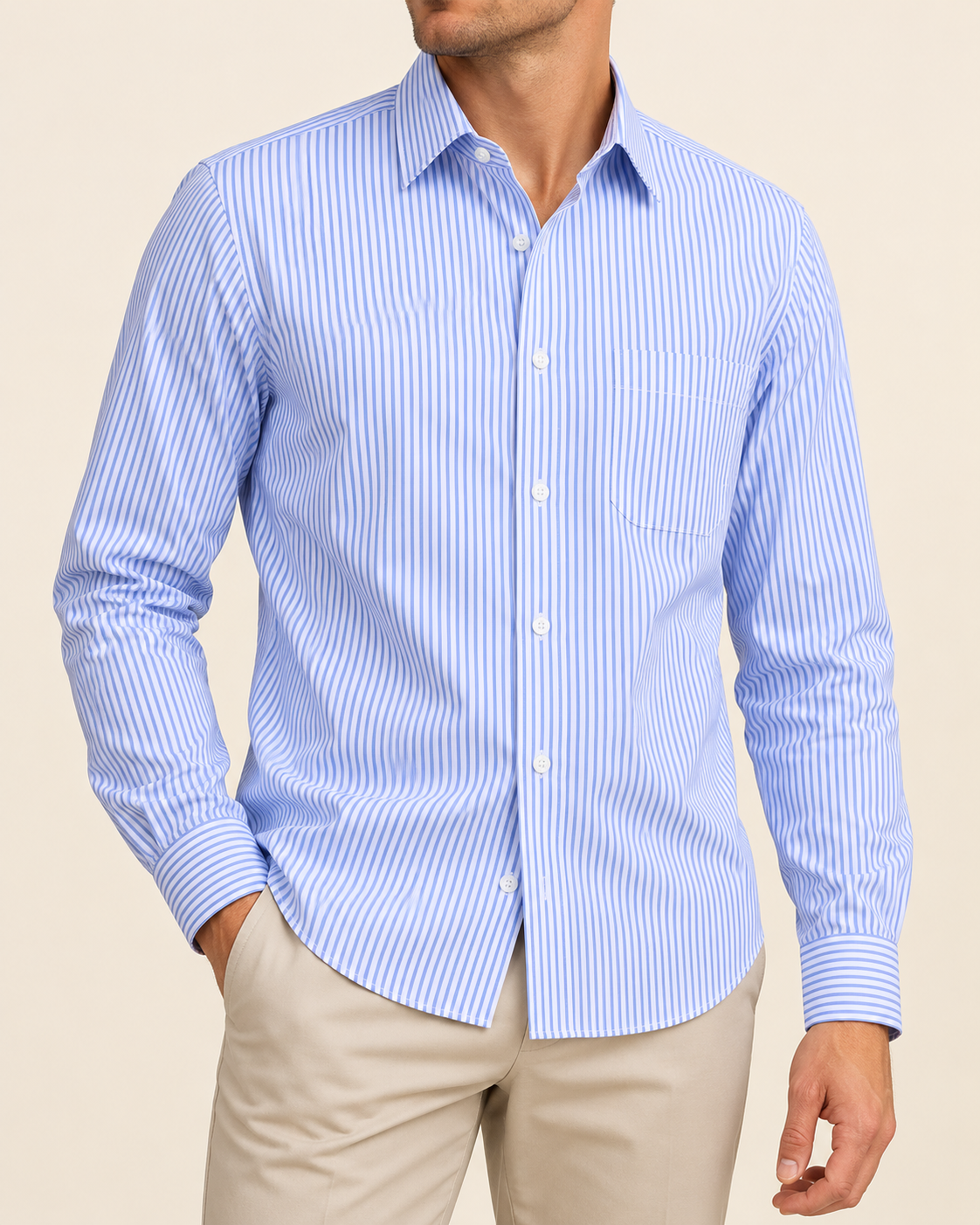 Cotton stripe shirt — worn by a model