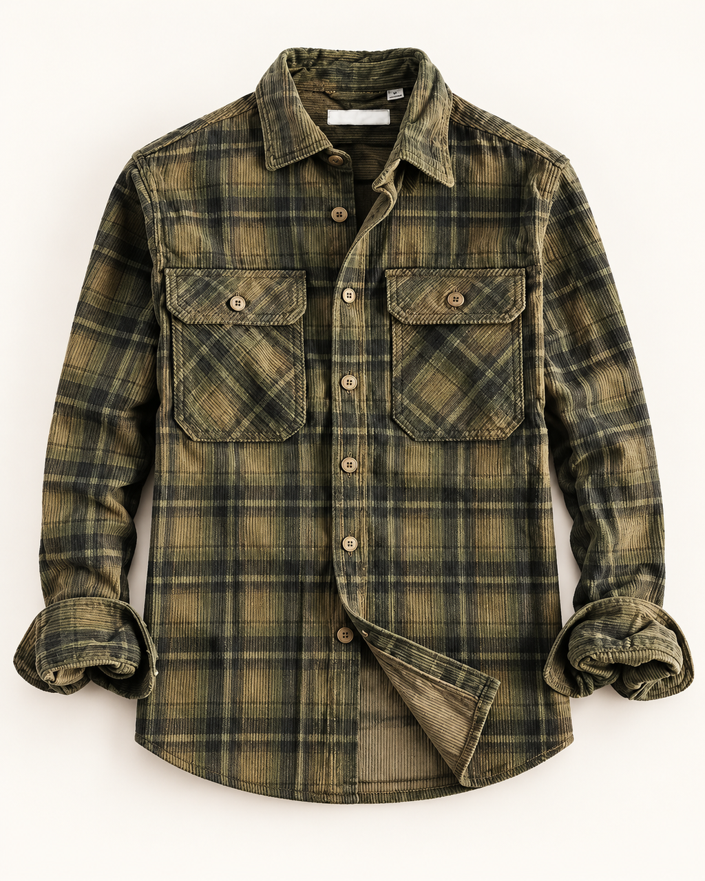 Checked corduroy shirt — studio product photograph