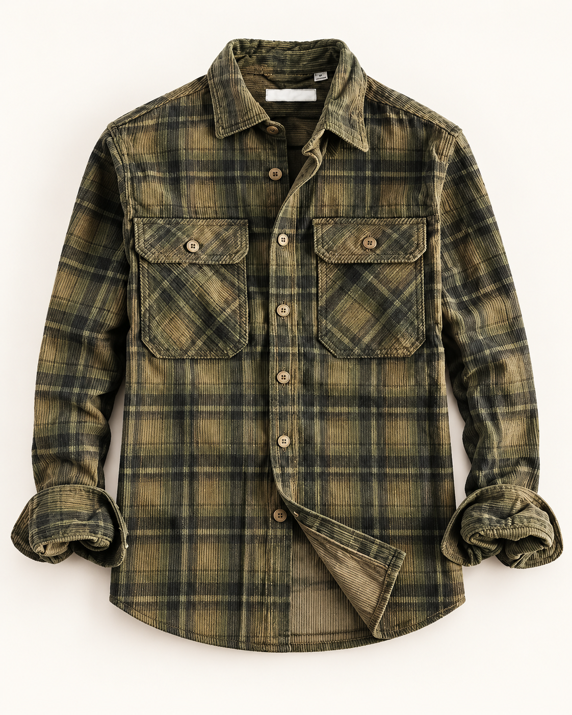 Checked corduroy shirt — studio product photograph