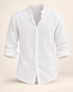 Cotton-linen grandad shirt — studio product photograph