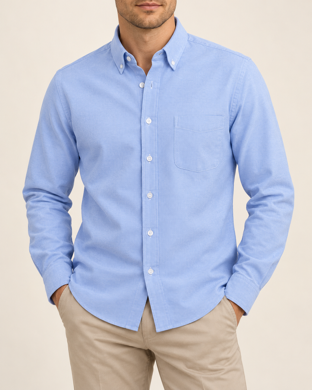 Single-pocket Oxford shirt — worn by a model