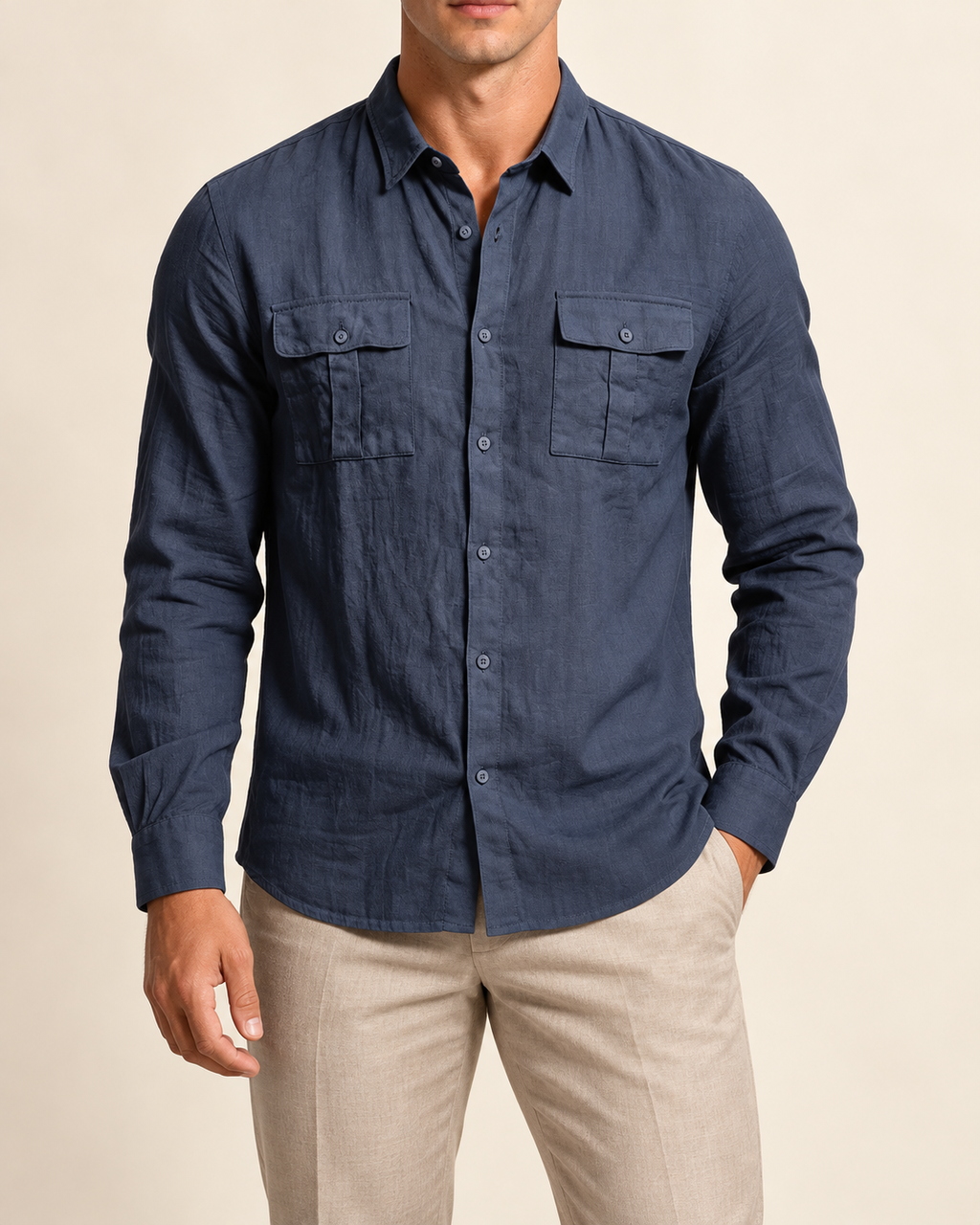Textured utility shirt — worn by a model