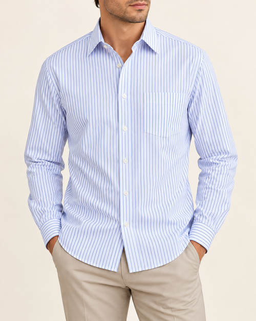 Classic stripe pocket shirt — worn by a model