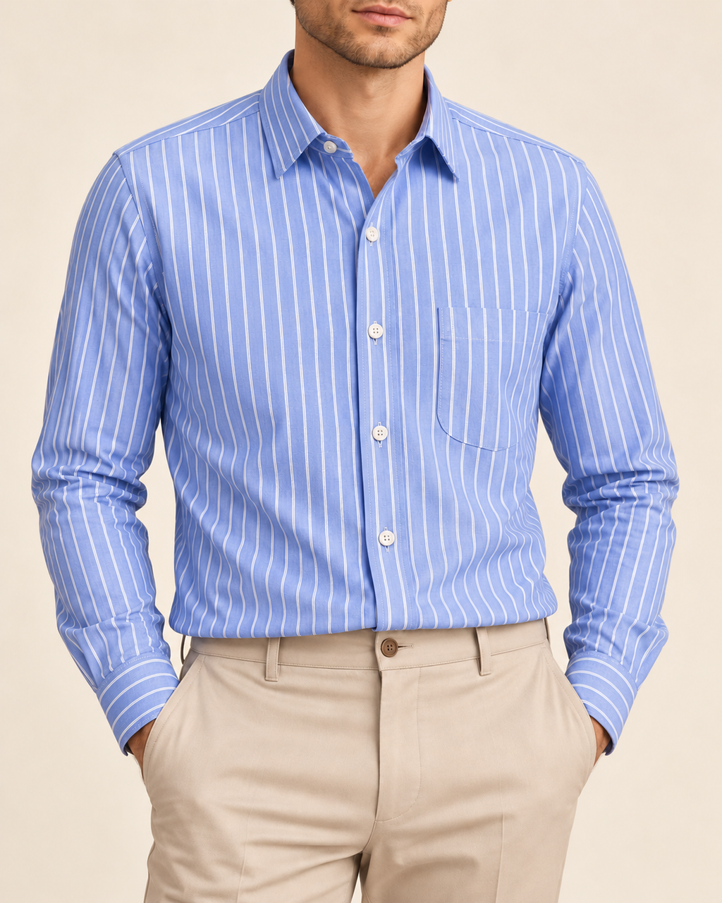 VALE & ROW Cotton stripe & check shirt — model view