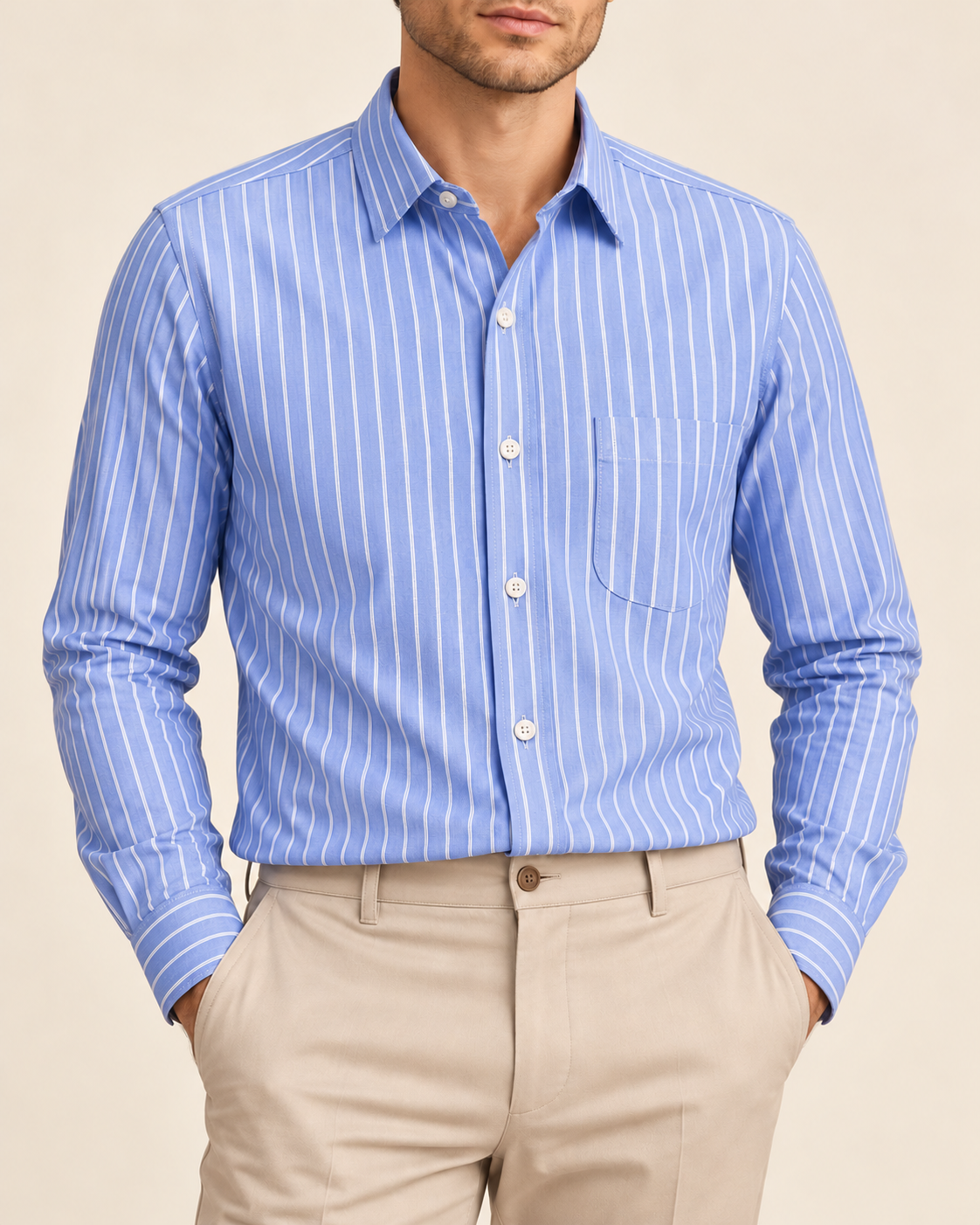 VALE & ROW Cotton stripe & check shirt — model view