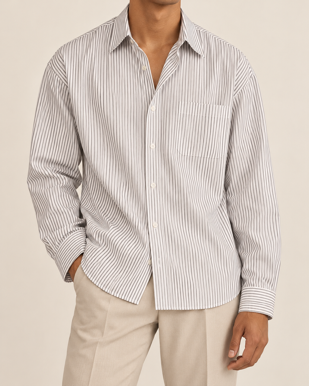 VALE & ROW Relaxed stripe shirt — model view
