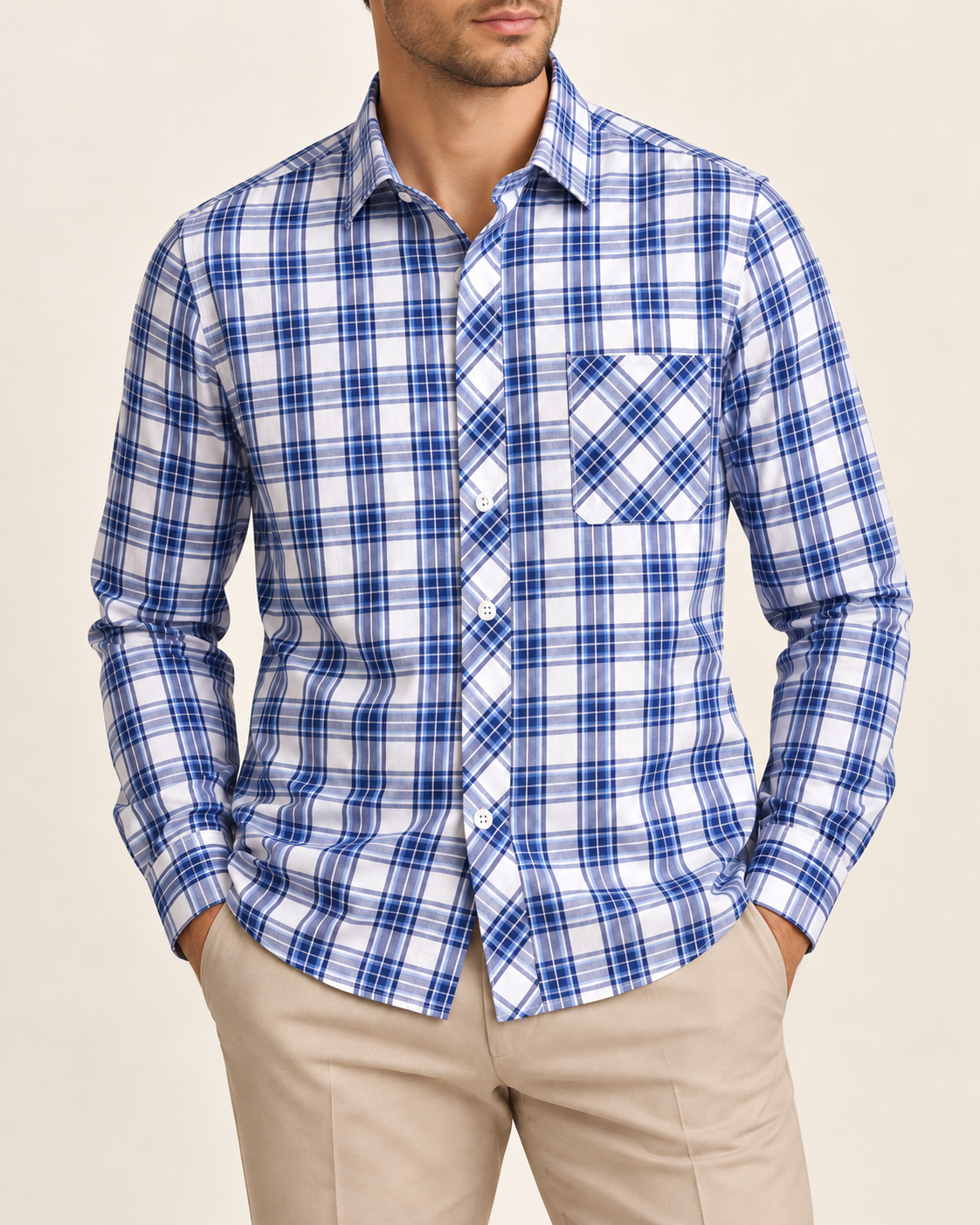 VALE & ROW Cotton check shirt — model view