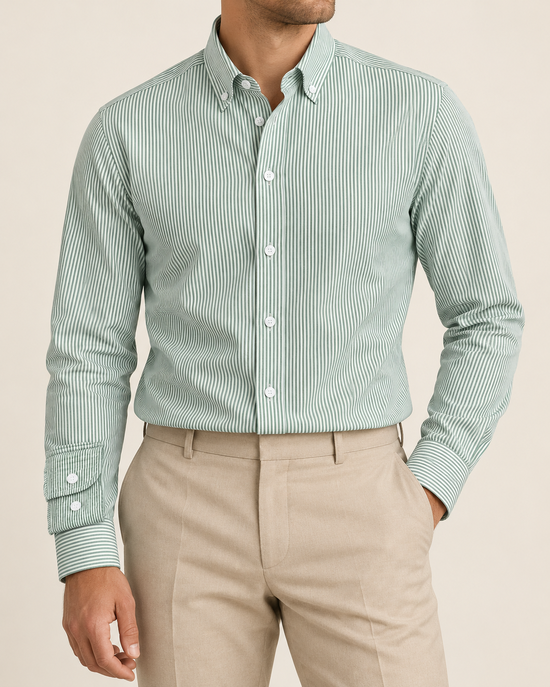 VALE & ROW Fine stripe cotton shirt — model view