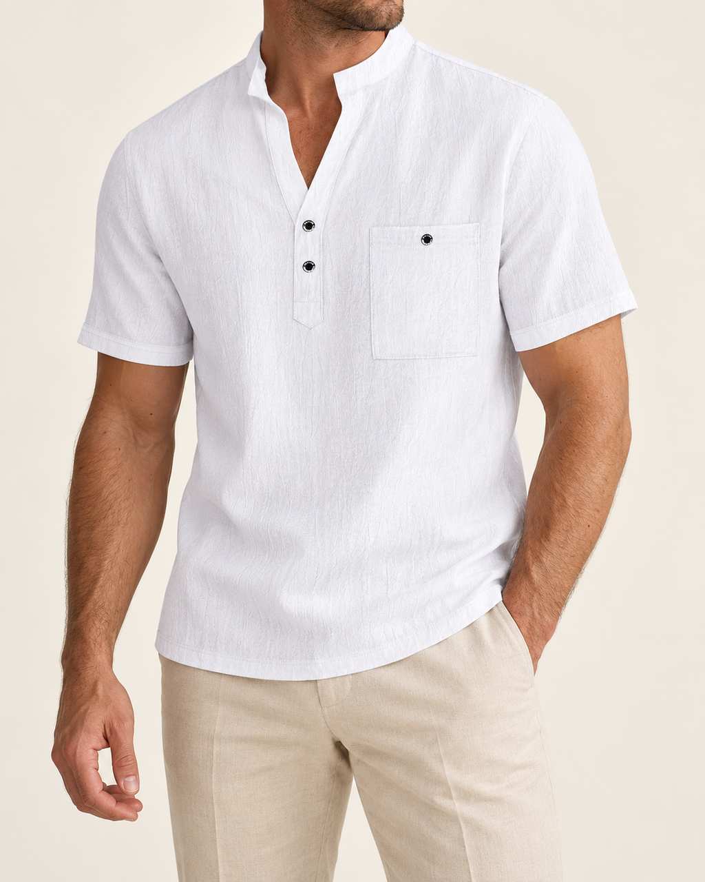 VALE & ROW Linen blend popover shirt — model view