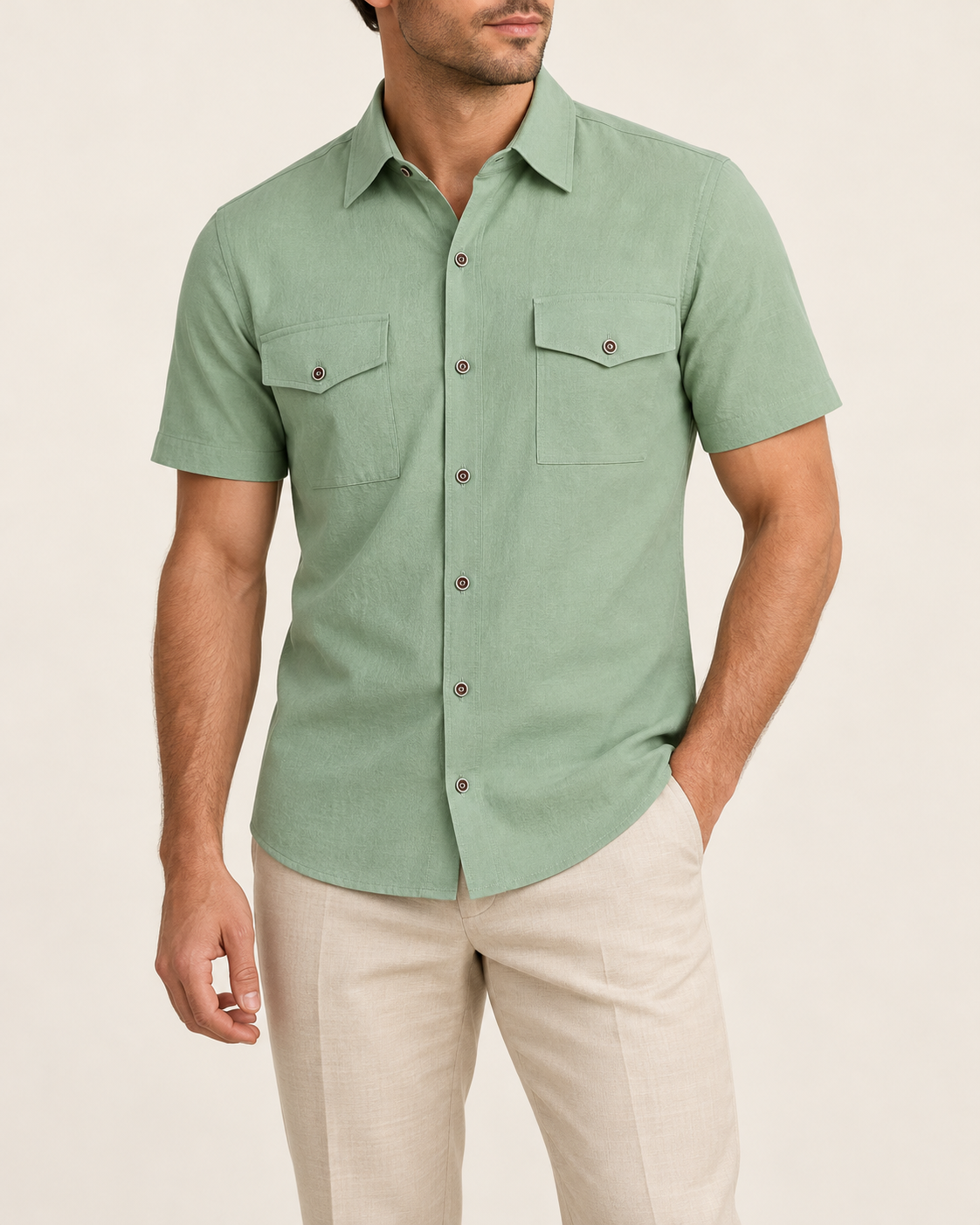 VALE & ROW Twin-pocket summer shirt — model view