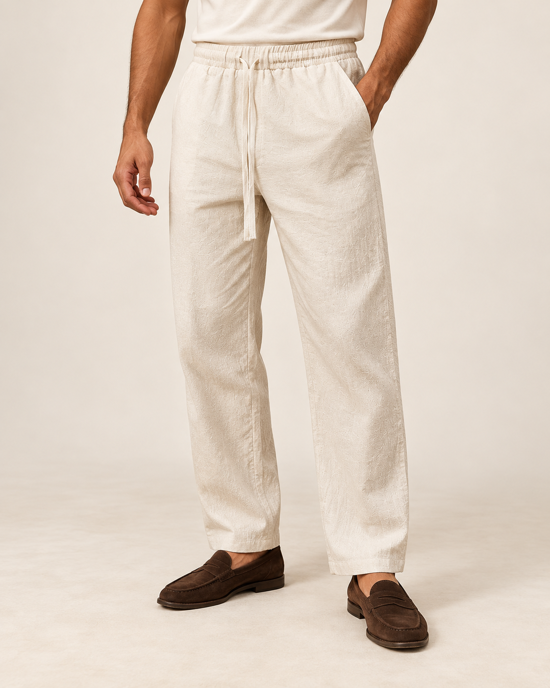 VALE & ROW Linen blend drawstring trousers — model view
