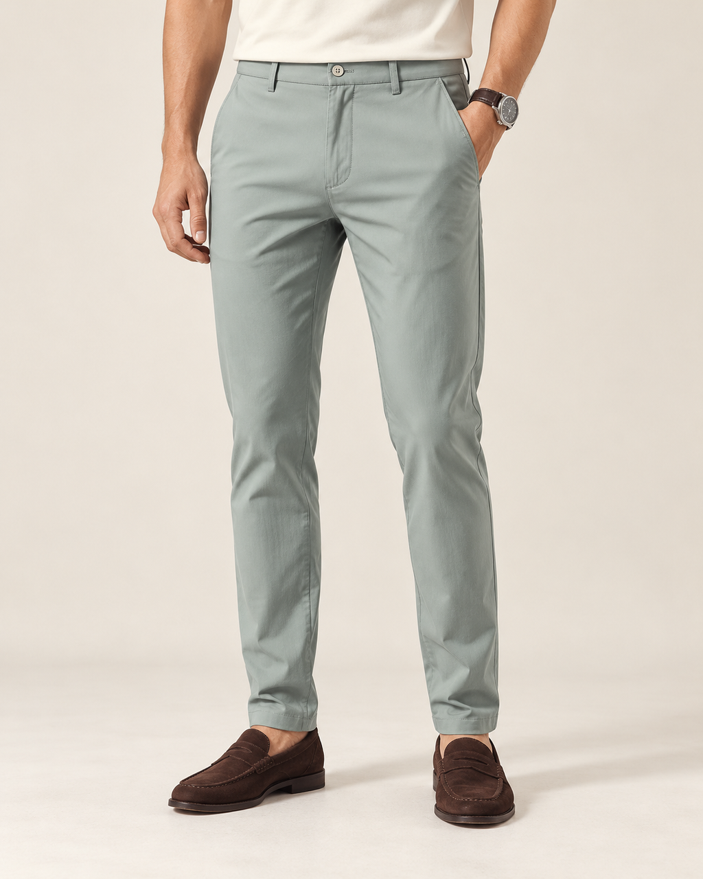 VALE & ROW Lightweight slim chinos — model view