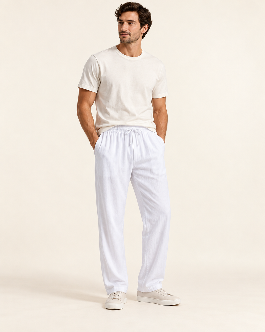 Relaxed drawstring trousers — model view