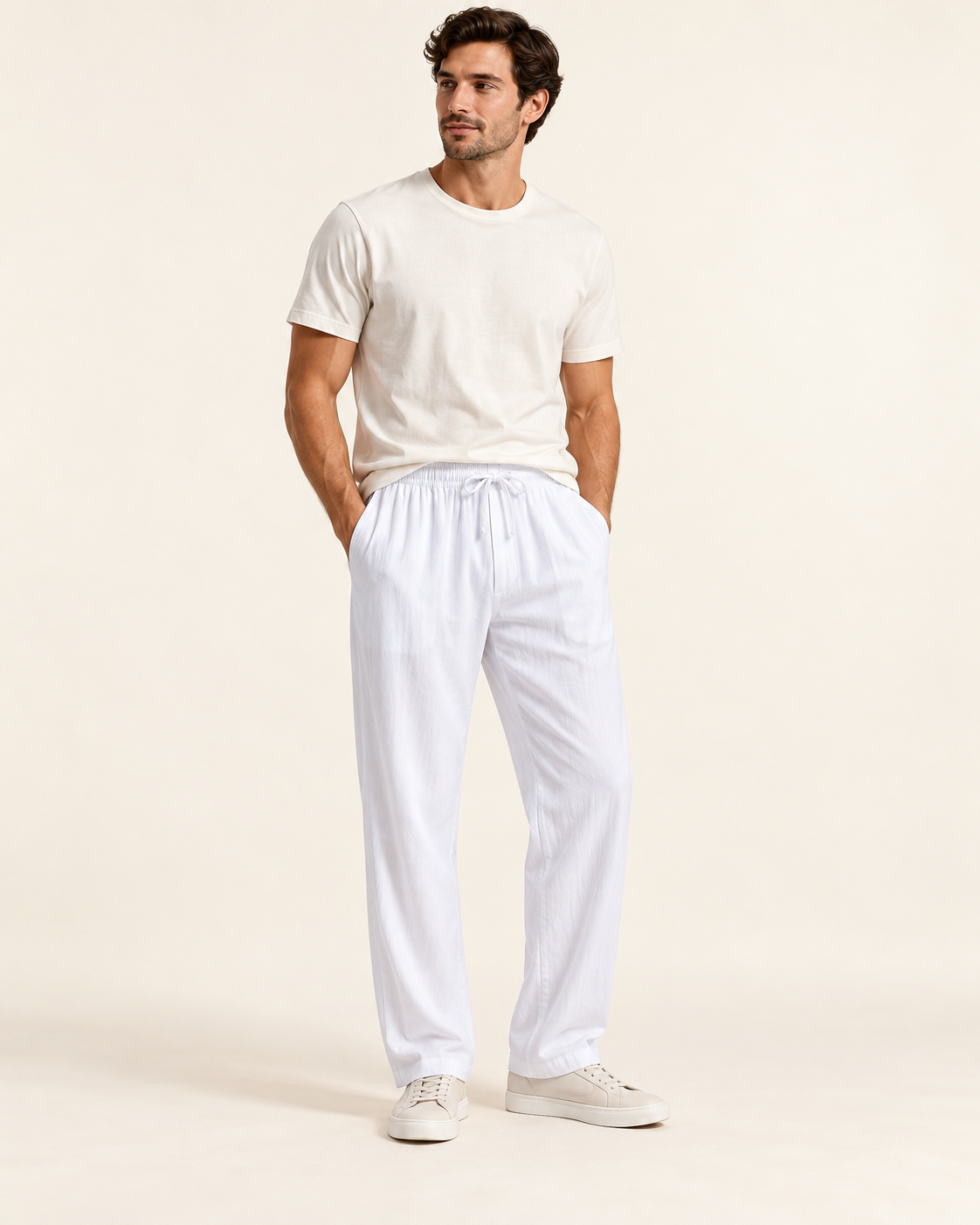 Relaxed drawstring trousers — model view