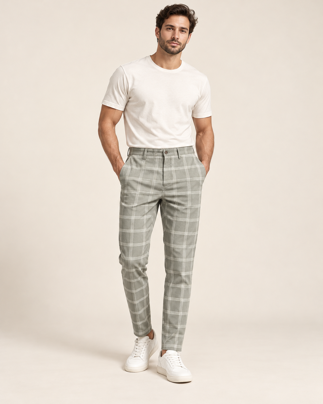 Windowpane ankle trousers — model view