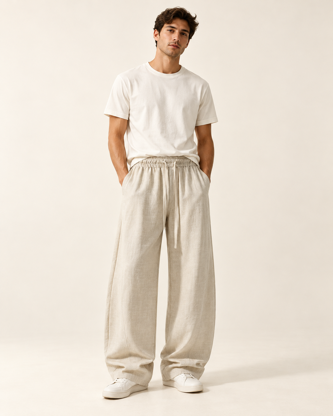 Textured wide-leg trousers — model view
