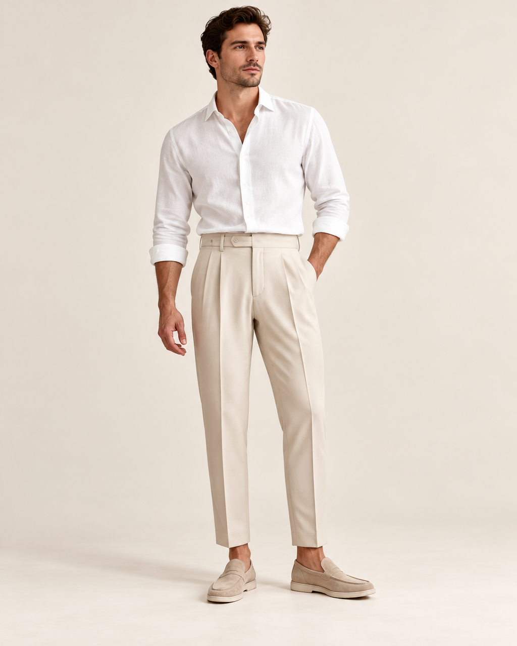 Cropped pleated trousers — model view
