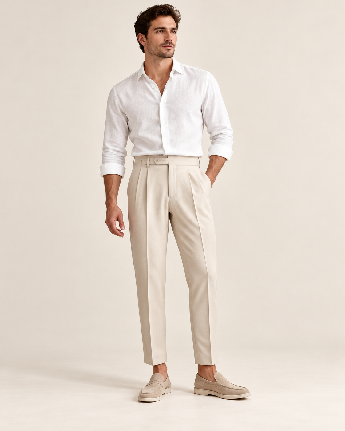 Cropped pleated trousers — model view