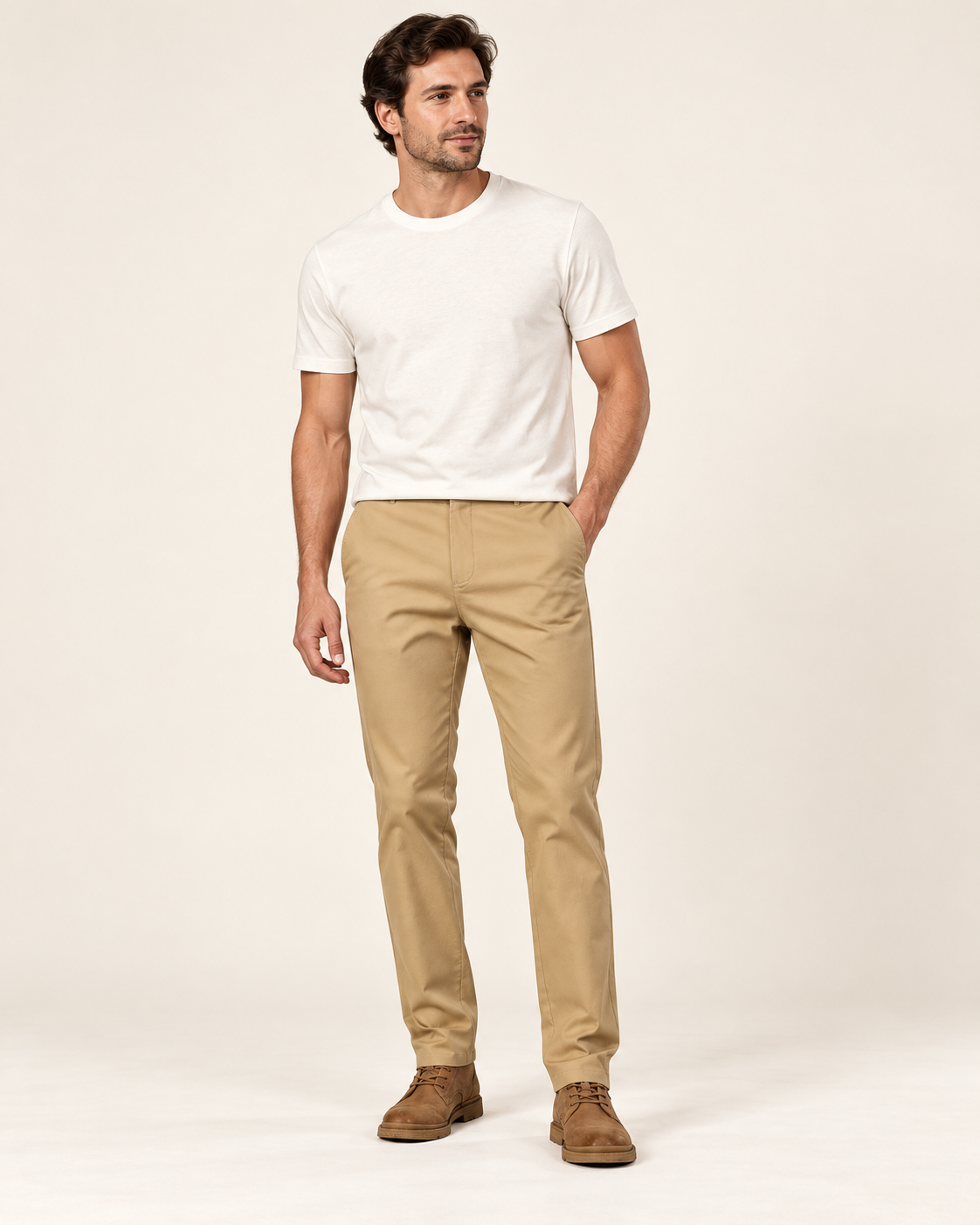 Straight stretch chinos — model view